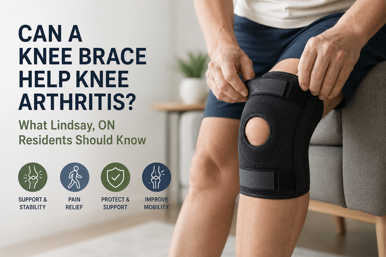 Person adjusting a knee brace for knee arthritis support